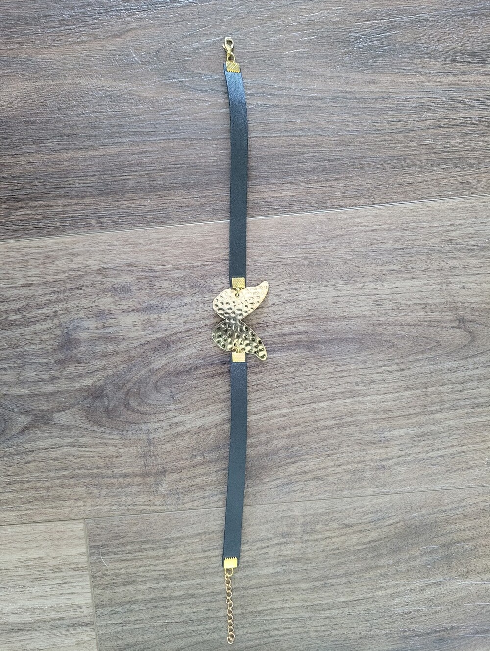 Gold Butterfly Accent Black Choker Necklace - Felt Backing